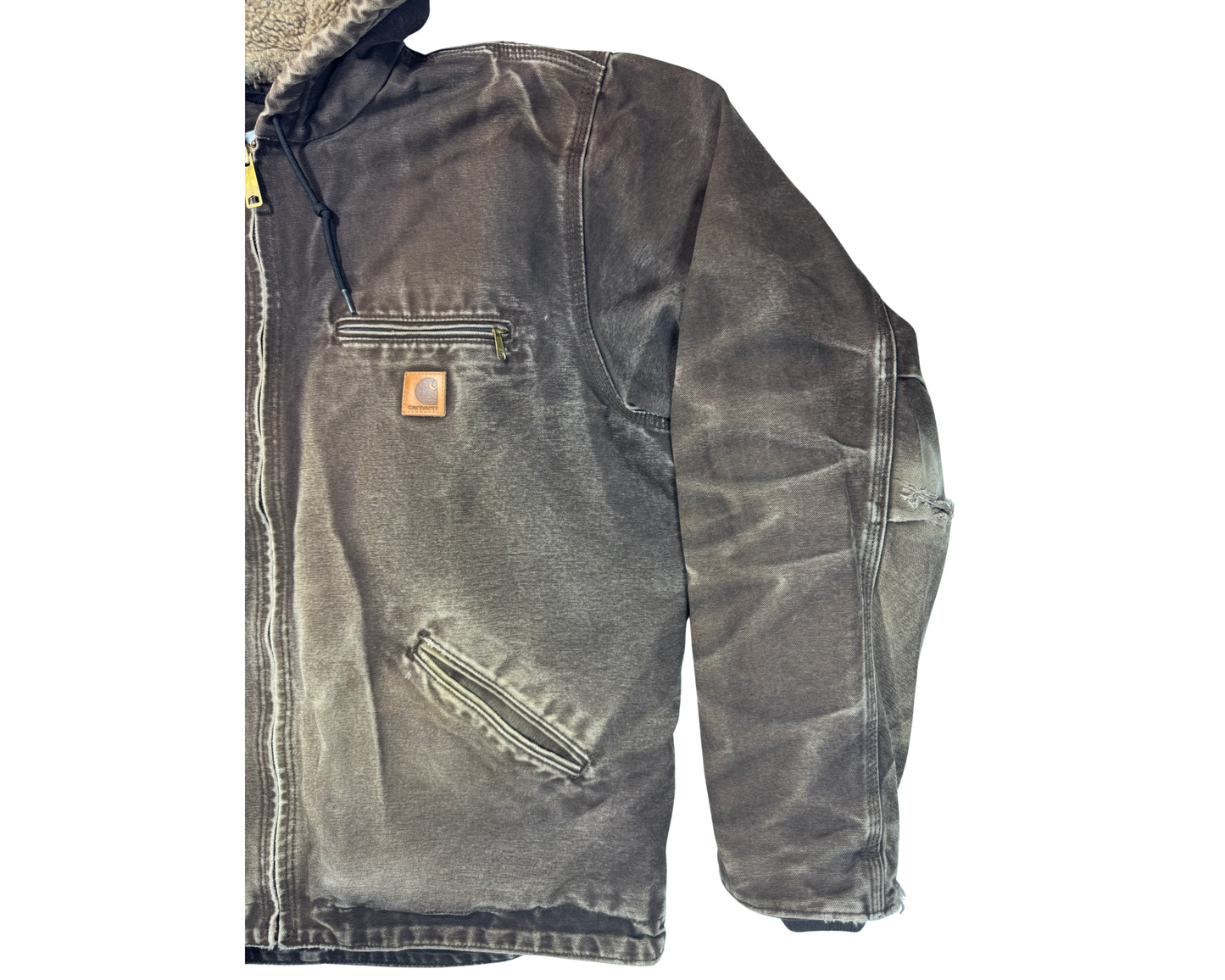 Distressed Carhartt Hooded Sherpa Lined Jacket
