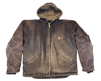 Distressed Carhartt Hooded Sherpa Lined Jacket