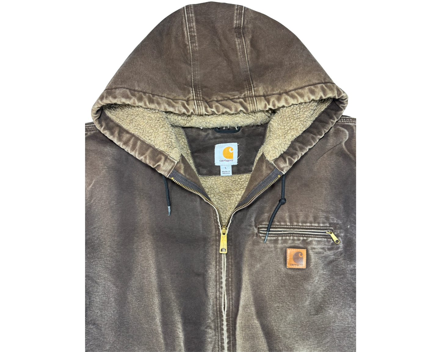 Distressed Carhartt Hooded Sherpa Lined Jacket
