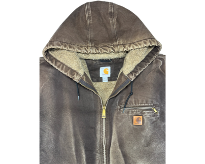 Distressed Carhartt Hooded Sherpa Lined Jacket