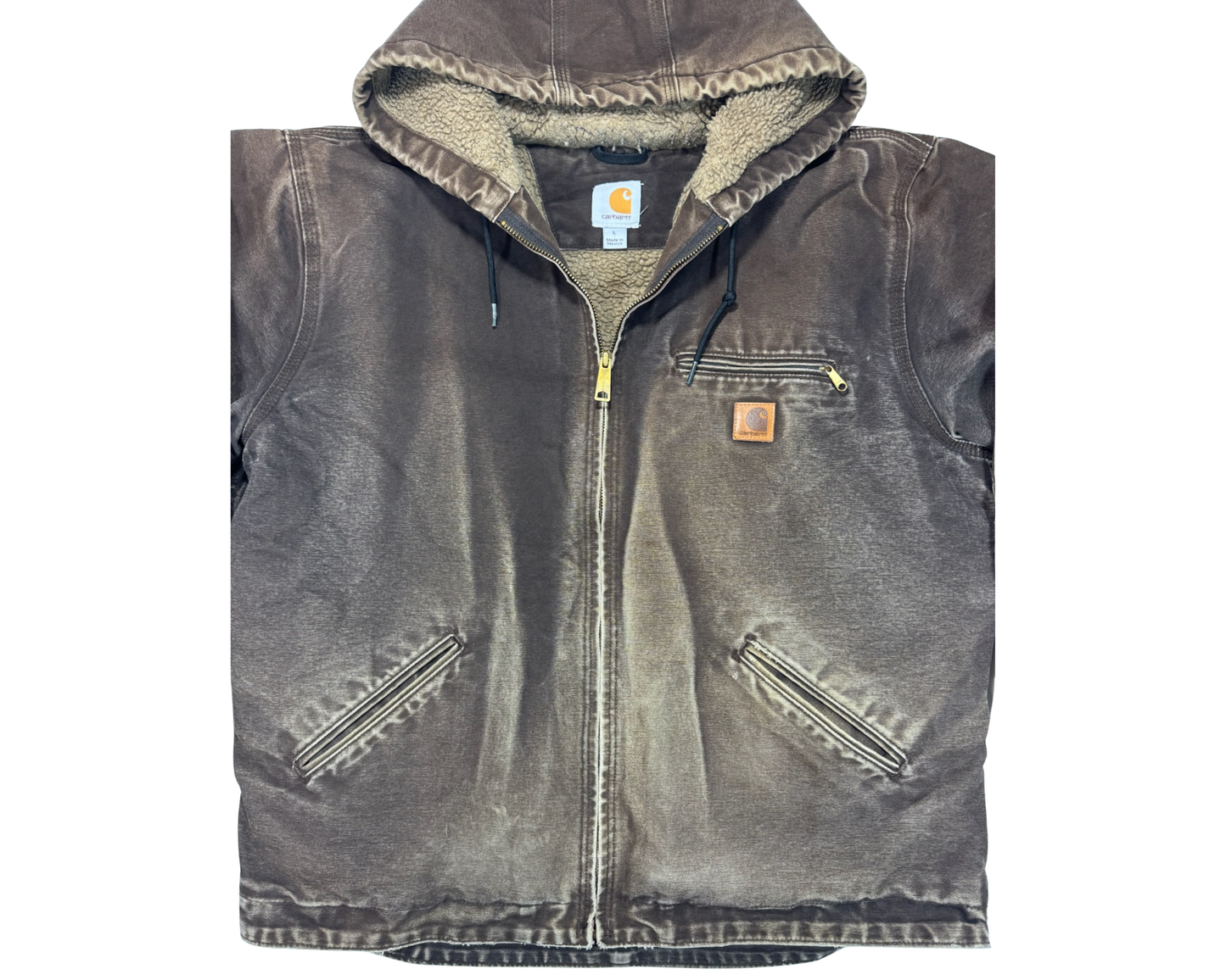 Distressed Carhartt Hooded Sherpa Lined Jacket