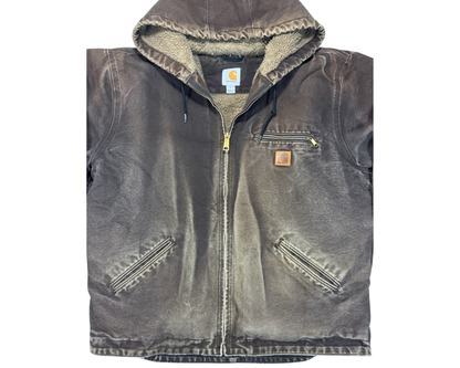 Distressed Carhartt Hooded Sherpa Lined Jacket