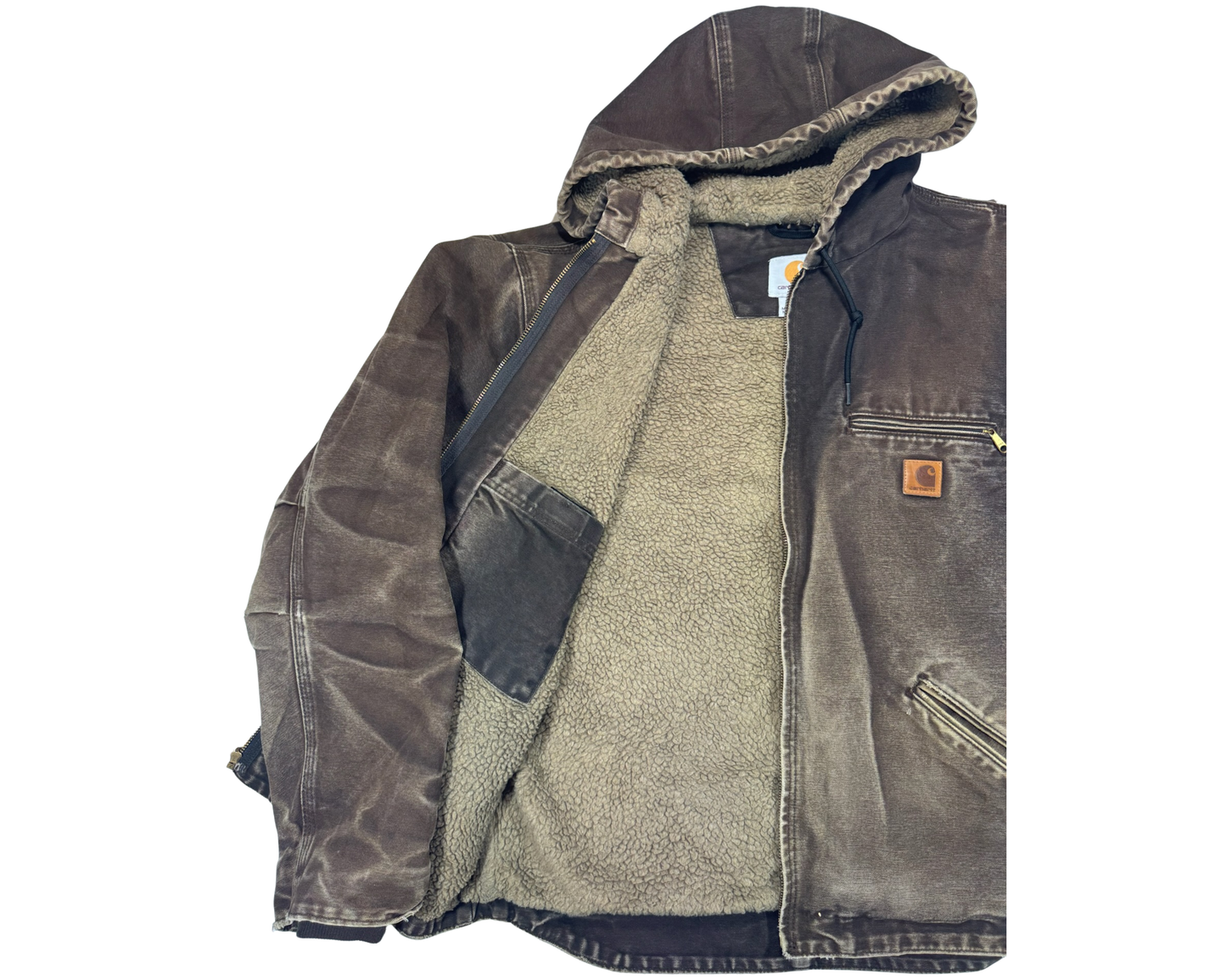 Distressed Carhartt Hooded Sherpa Lined Jacket